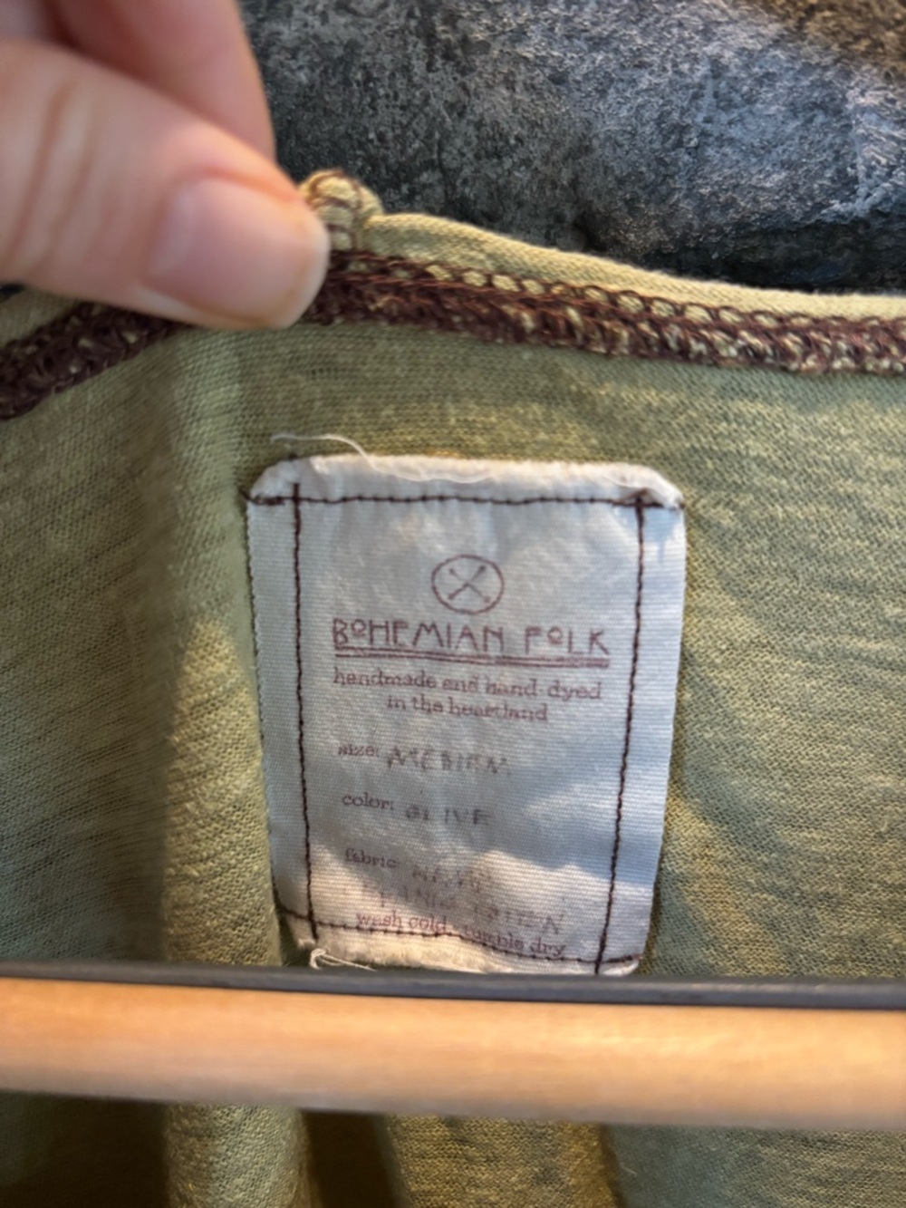 Bohemian Folk Babydoll top, Olive, naturally dyed- organic cotton and hemp - Picture 3 of 4
